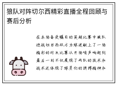 狼队对阵切尔西精彩直播全程回顾与赛后分析