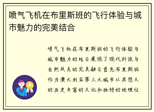 喷气飞机在布里斯班的飞行体验与城市魅力的完美结合